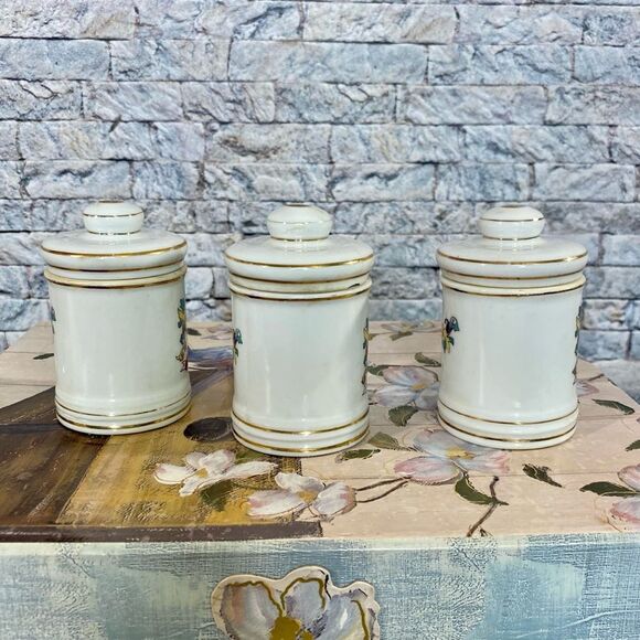 Vintage 1930s Japan Porcelain Covered Apothecary Jars with Lids Set of 3 - Picture 6 of 8